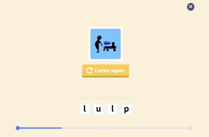 子供向けの英語多読アプリ「Oxford Reading Club」の「Wrap Up」ステップで単語を復習している画像