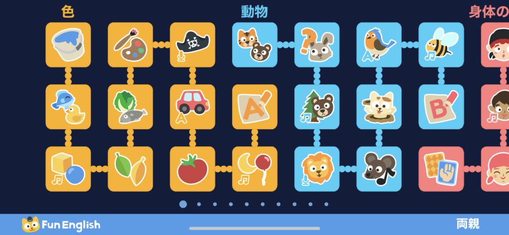 子供向け有料英語アプリのオススメ「Fun English」のホーム画面の画像